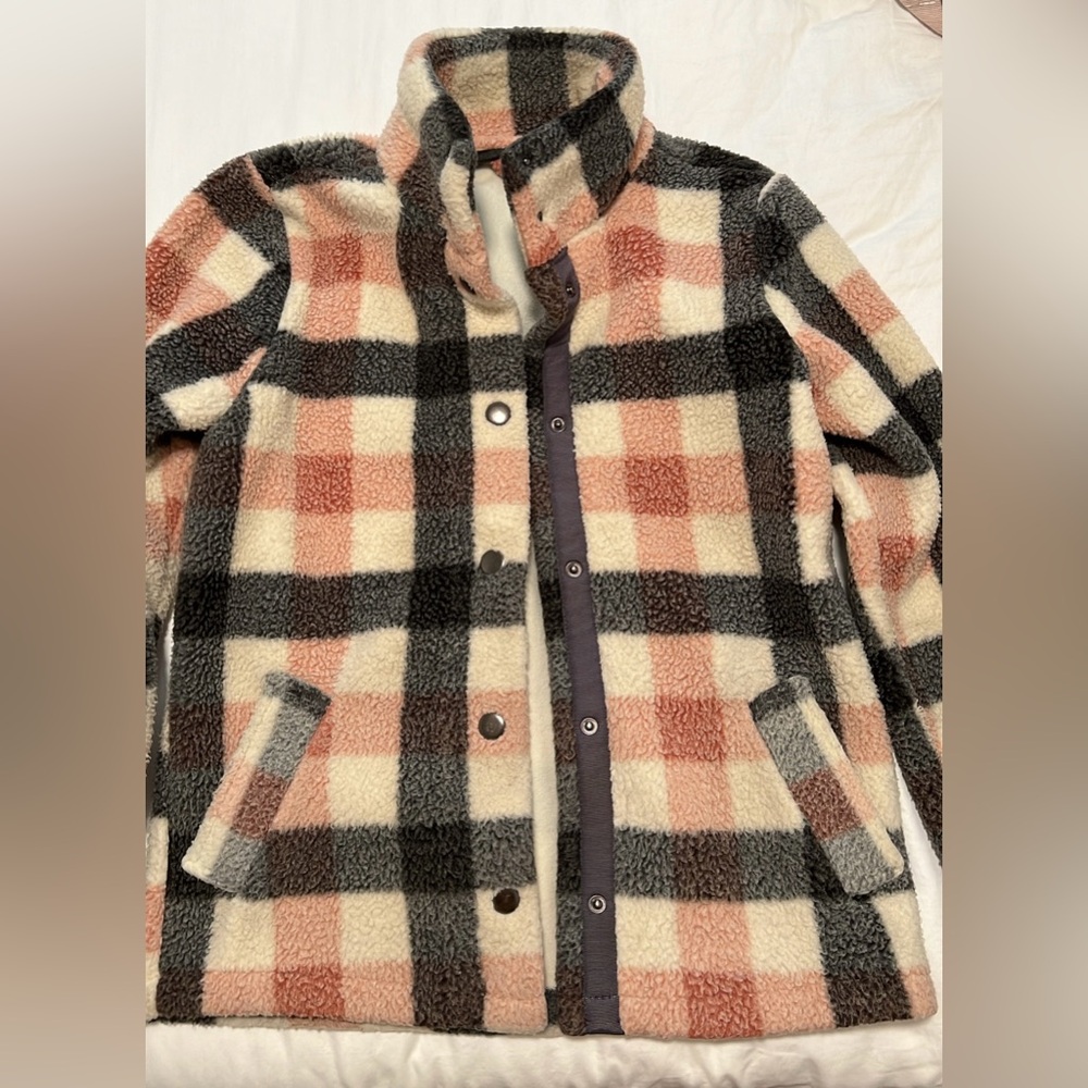 Maurices Plaid Teddy Jacket - Black, Cream, Pink